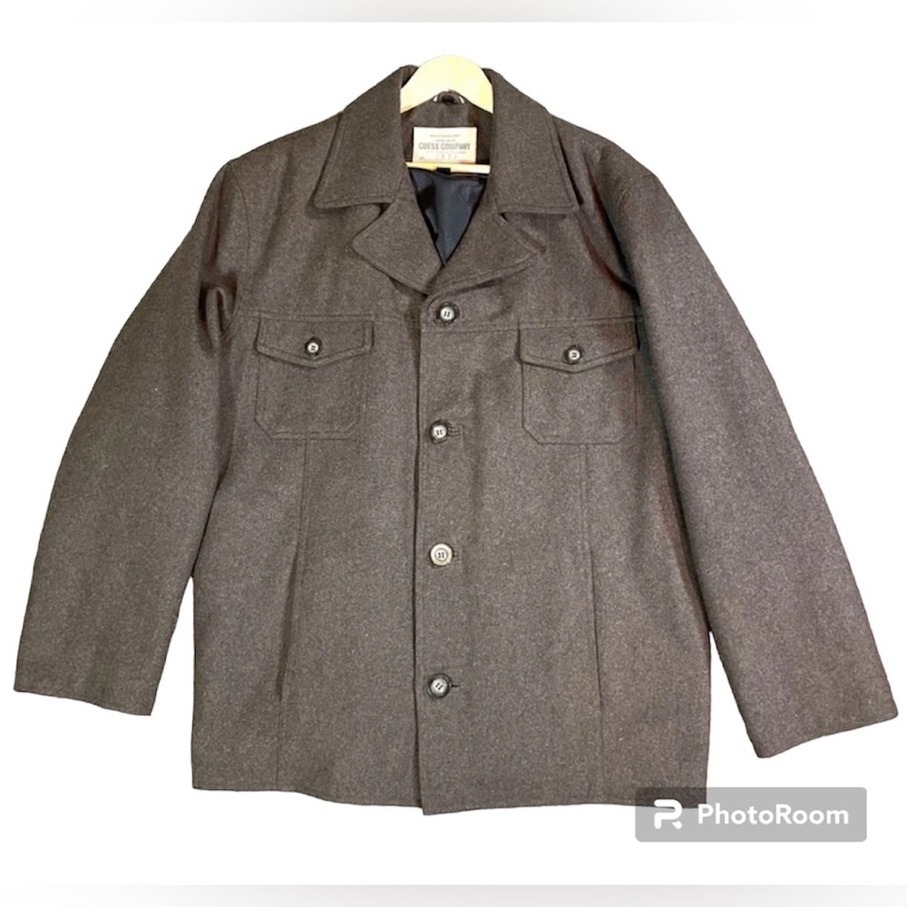 Marciano Guess Wool Blend Brown Felted Peacoat Jacket Coat Pockets Size XL